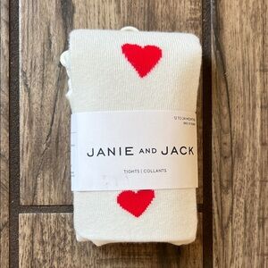 Janie and Jack Cream Tights with Red Hearts